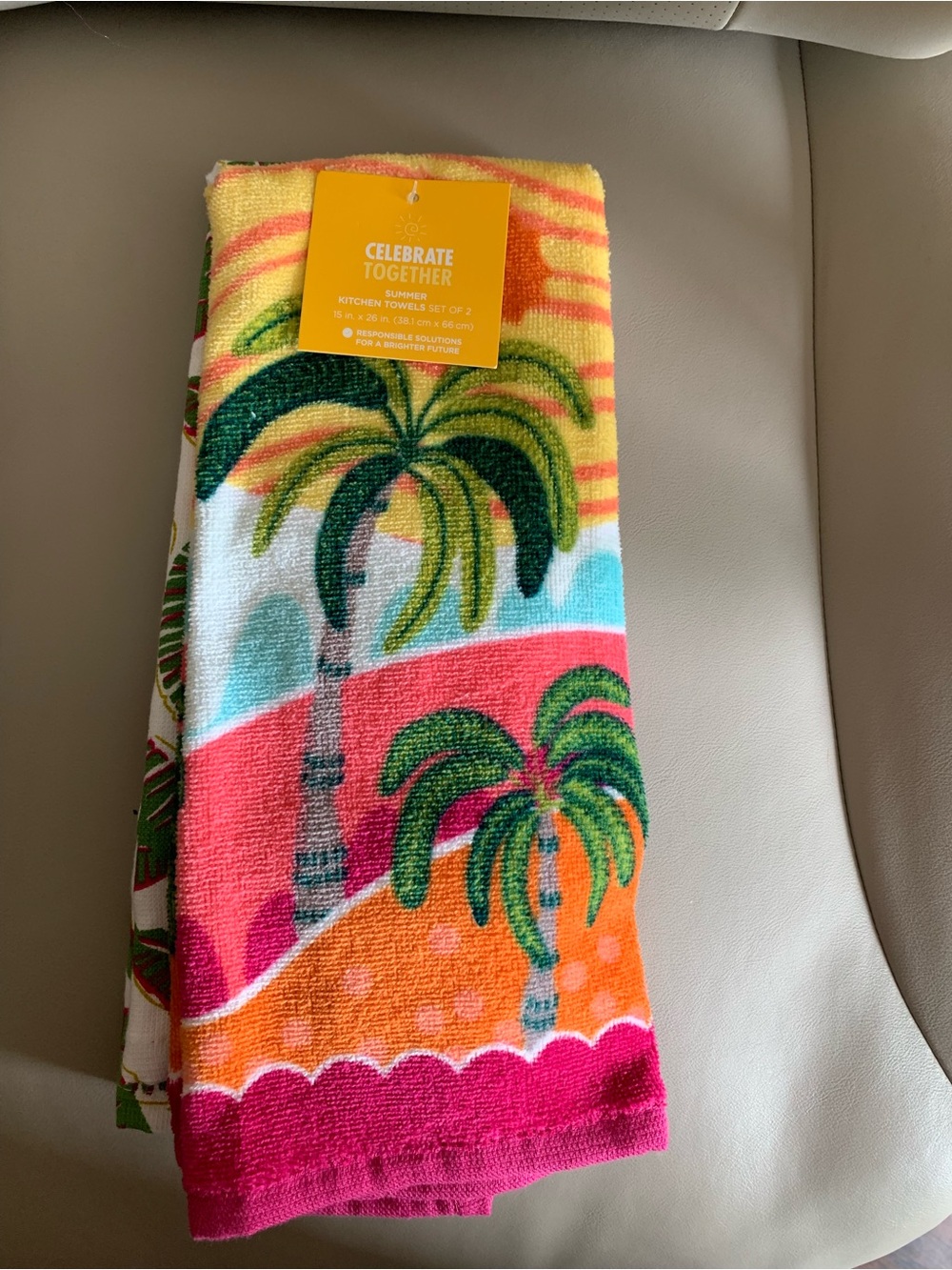 Kohl's Tropical Palm Tree Kitchen Towels - Yellow, Pink & Orange